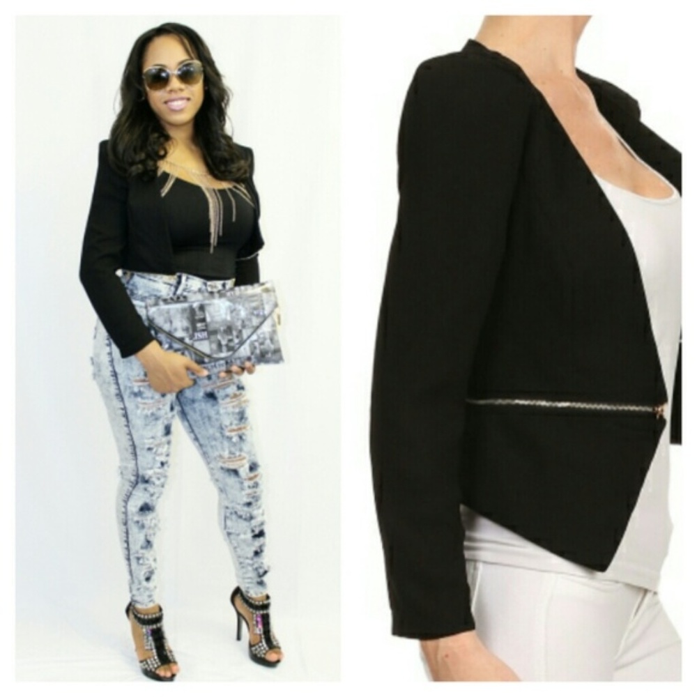 Black Blazer With Zipper Detachable Crop NWT